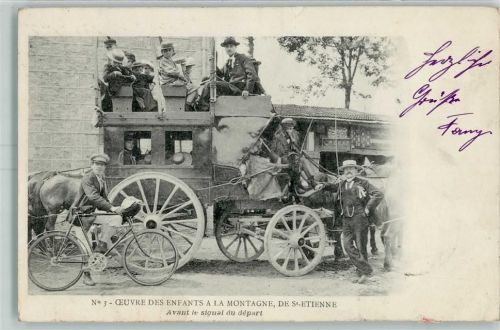 Saint-Etienne-de-Valoux 1903 Ceuvre des Enfants a la Montagne Kutsche Fahrrad AK