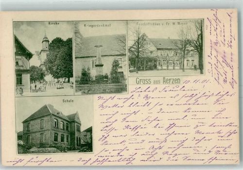 Aerzen 1901 Schule , Kriegerdenkmal , Geschäftshaus Meyer AK