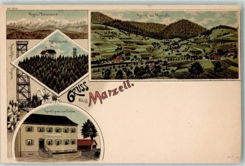 Marzell Alpen-Panorama Hochblauen Gasthaus Zur Sonne Lithographie