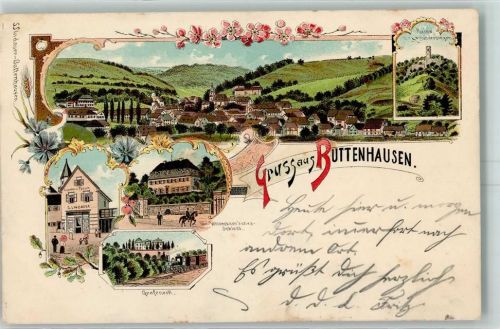 72525 W7420 Buttenhausen 1900 Lithographie Ruine Hundersingen Von Weldenbachsches Schloss Grafeneck Geschäft S. Lindauer