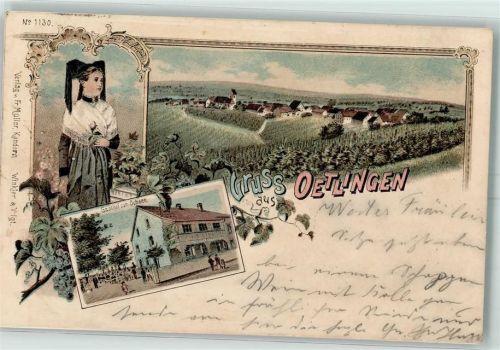 79576 W7858 Ötlingen 1902 Lithographie Gasthaus Zum Ochsen Markgräflertracht