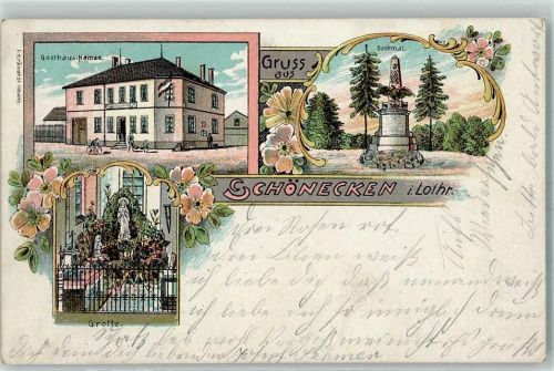 Schoeneck 1906 Gruss aus Gasthaus Haman , Kriegerdenkmal , Grotte AK