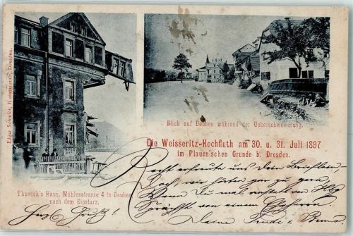 01705 O8210 Deuben - Weisseritz-Hochflut am 30. und 31. Juli 1897 im Plauen'schen Grunde Thurecks Haus Mühlenstraße 4 Einsturz