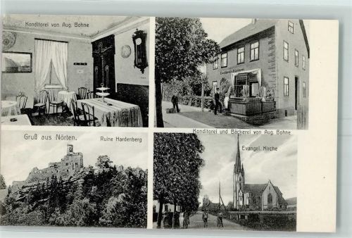 37176 W3412 Nörten-Hardenberg - Konditorei Bäckerei Aug, Bohne Ruine Hardenberg Ev. Kirche