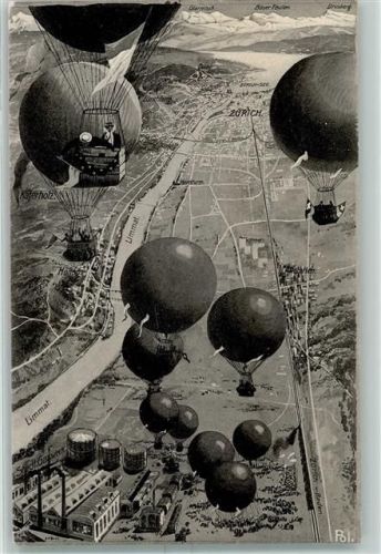 Zürich Ballon Wettfliegen AK Gordon-Bennett-Rennen 1909 Gebrauchsspuren