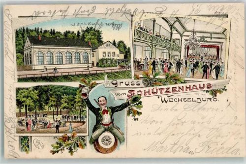 09306 O9295 Wechselburg 1898 Lithographie Schützenhaus Zielscheibe