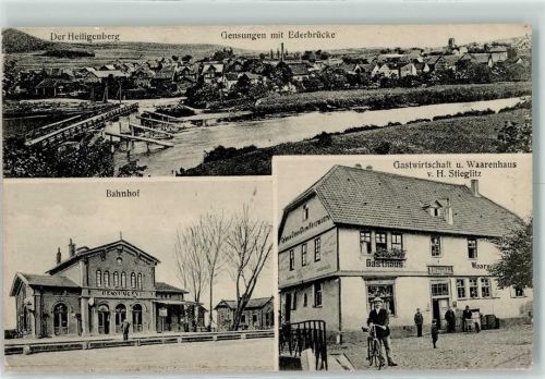 Gensungen 1914 Heiligenberg Ederbrücke Bahnhof Gasthaus Warenhaus H. Stieglitz