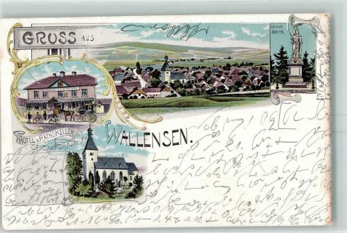 31020 W3216 Wallensen 1900 Lithographie Gruss aus Gasthaus Rathauskeller Kriegerdenkmal AK