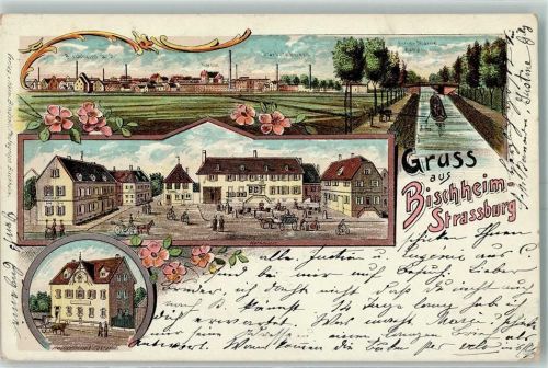 67800 Bischheim 1902 Lithographie Gruss aus Postamt AK