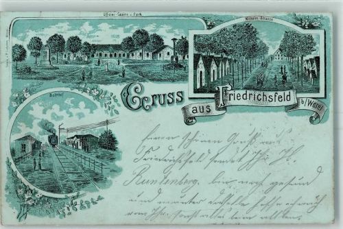 46562 W4223 Friedrichsfeld , Niederrhein 1899 Lithographie Gruss aus Bahnhof Wilhelmstraße AK