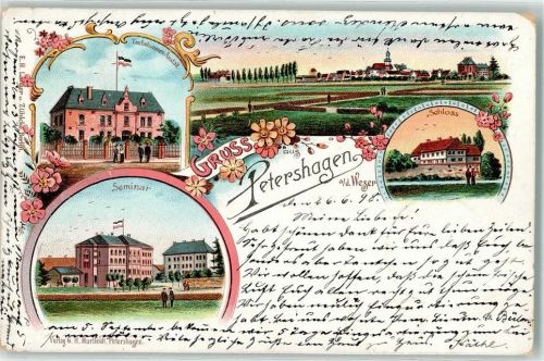 32469 W4953 Petershagen , Weser 1898 Lithographie Taubstummen-Anstalt Seminar Schloss