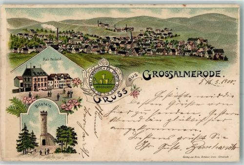 37247 W3432 Großalmerode 1900 Lithographie Kaiserl. Postamt Bilstein