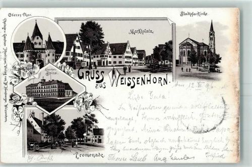 Weißenhorn 1896 Oberes Tor Marktplatz Stadtpfarrkirche Kranken-Spital Promenade
