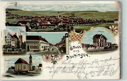 73450 W7925 Dischingen Gebrauchsspuren Gruss aus Lithographie Bahnhof Schloß Taxis AK