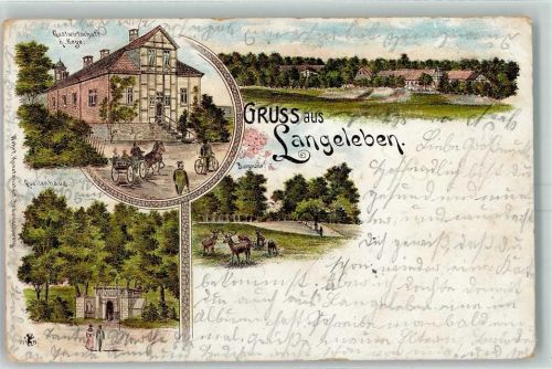 Langeleben 1901 Gruss aus Gasthaus K. Keye + Quellenhaus AK