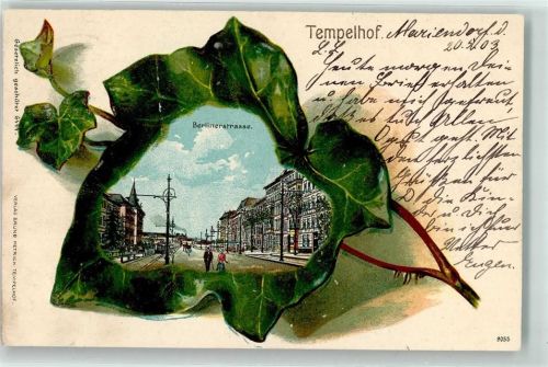 Tempelhof 1903 Berlinerstraße Passepartout Efeublatt Lithographie