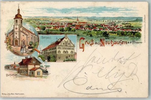 Neuhausen 1902 Kirche Rathaus Bahnhof