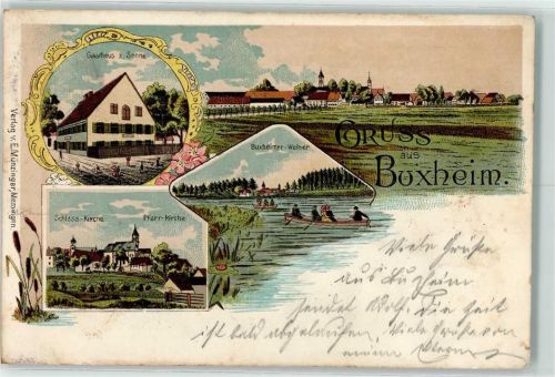 Buxheim 1898 Gasthaus Zur Sonne Schloss-Kirche Pfarr-Kirche Weiher Ruderboot