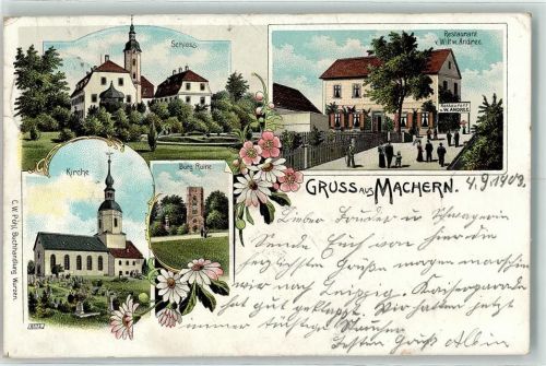 Machern 1903 Schloss Gasthaus Wittw. Andree Kirche Burgruine