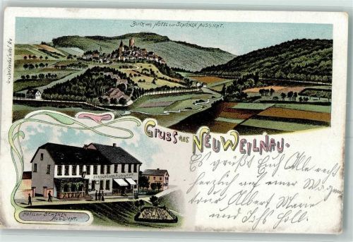 61276 W6395 Neuweilnau 1901 Lithographie Hotel Zur Schönen Aussicht