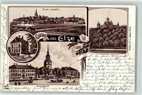 30900 W3001 Elze 1901 Lithographie Marienburg Postamt Marktplatz Bahnpost Hannover - Bebra Zug 891