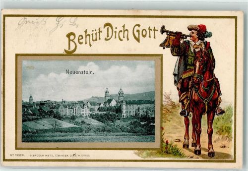 74632 W7113 Neuenstein , Württ 1901 Gebrauchsspuren Behüt Dich Gott Trompeter Reiter Nr 19526