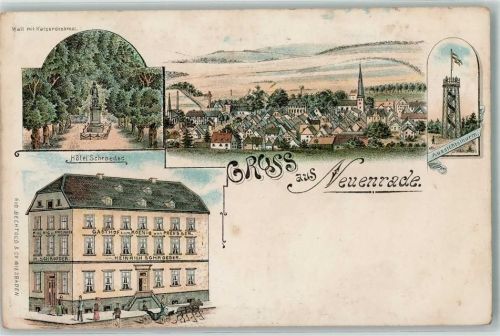 58809 W5982 Neuenrade Lithographie Wall mit Kaiserdenkmal Aussichtsturm Hotel Schroeder