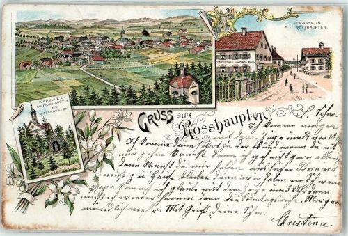 87672 W8959 Roßhaupten , Forggensee Gebrauchsspuren Kapelle Lourdes Grotte Lithographie