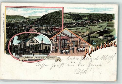 01705 O8210 Freital 1899 Lithographie G. Richters Gasthaus Eiskeller Hainsberg