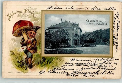 79787 W7898 Oberlauchringen , Kr Waldshut 1904 Prägedruck Gasthaus Wutachtal Zwerg Pilz Brief Nr 19527