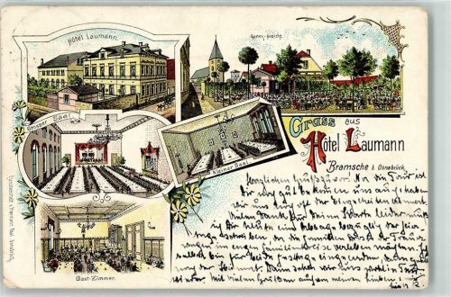 49565 W4550 Bramsche , Hase Gebrauchsspuren Hotel Laumann Lithographie