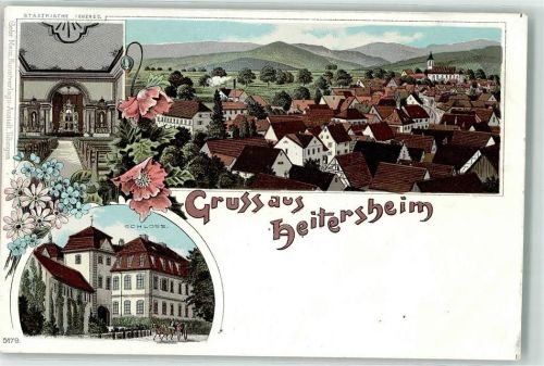 79423 W7843 Heitersheim Lithographie Stadtkirche Schloss
