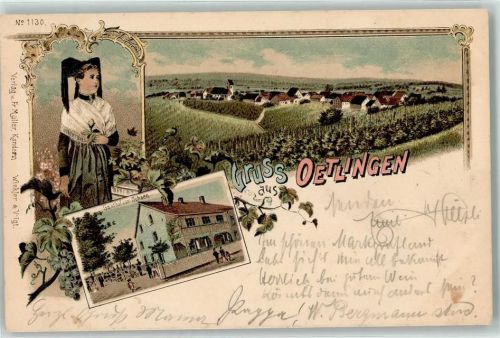 79576 W7858 Ötlingen 1902 Lithographie Gasthaus Zum Ochsen Tracht