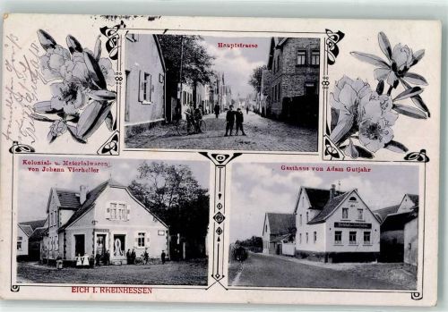 Eich 1915 Hauptstraße Gasthaus Adam Gutjahr Kolonial- und Materialwaren Johann Vierheller Fahrrad
