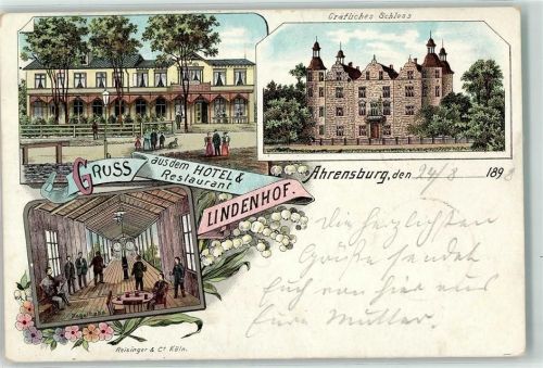 Ahrensburg 1898 Hotel Gasthaus Lindenhof Kegelbahn Gräfliches Schloss Bahnpost Hamburg - Stetten Zug 338