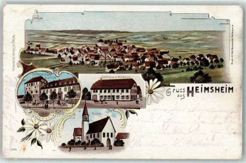 Heimsheim 1901 Schleglerschloss mit Schule Gasthaus Zum Waldhorn Kirche Lithographie