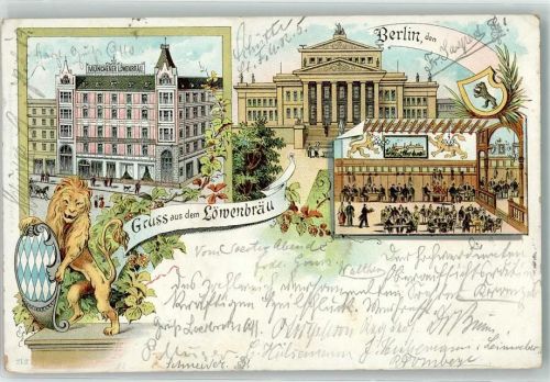 10115 O1090 Hohenschönhausen 1900 Lithographie Gasthaus Löwenbräu Löwe Wappen