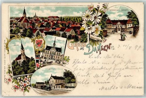 Dahlen 1899 Kirche Rathaus Bahnhof Herrschaftl. Schloss