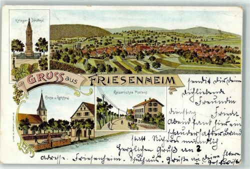 Friesenheim 1900 Kriegerdenkmal Kirche Rathaus Kaiserliches Postamt