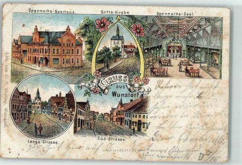 Wunstorf 1900 Spannuths-Gasthaus Stiftskirche Lange Straße Süd-Straße