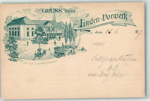04655 O7234 Kohren-Sahlis 1897 Lithographie Linden-Vorwerk Ruderboote Vorläufer Ort handschriftlich