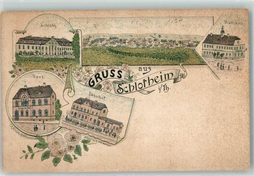 99994 O5706 Schlotheim Lithographie Schloss Rathaus Post Bahnhof