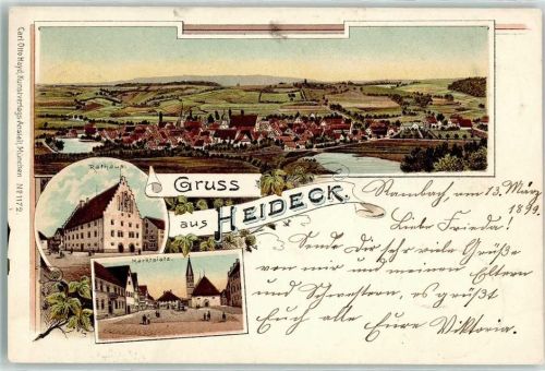 91180 W8548 Heideck , Mittelfr 1899 Lithographie Rathaus Marktplatz