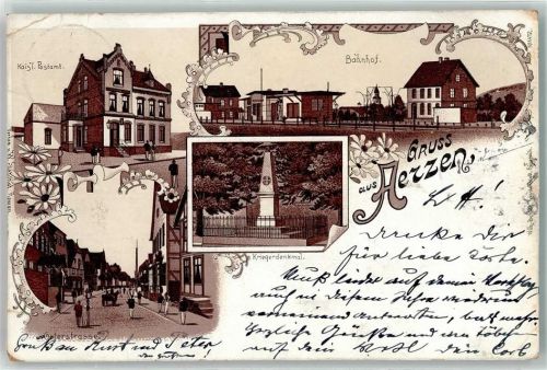 Aerzen 1899 Kaiserl. Postamt Osterstraße Kriegerdenkmal Bahnhof Lithographie