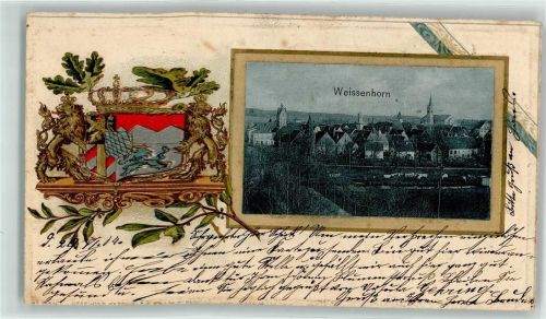 Weißenhorn 1904 Passepartout Lithographie Wappen Scan verzogen