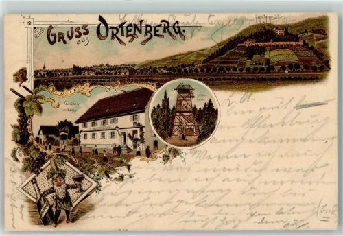 77799 W7601 Ortenberg , Baden 1899 Lithographie Schloss Gasthaus Zum Engel Hohes Horn Zwerg Weißherbst Bahnpost Frankfurt Main - Basel Zug 14