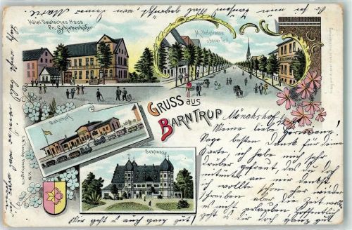 32683 W4924 Barntrup 1899 Lithographie Hotel Deutsches Haus Fr. Schiebenhöfer Bahnhof Schloss Mittelstraße Oberer Teil