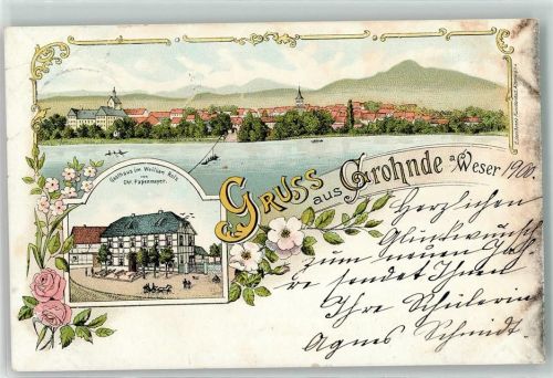 31860 W3254 Grohnde 1900 Lithographie Gasthaus Im Weißen Ross Chr. Papenmeyer