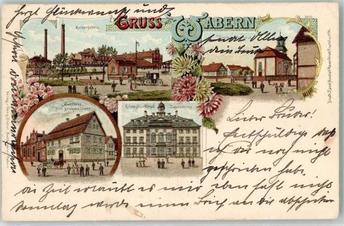 Wabern 1912 Zuckerfabrik Kirche Pfarrhaus Gasthaus Zum goldenen Löwen Ehem. Kurfürstl. Jagdschloss Lithographie Bahnpost Kassel - Frankfurt Main Zug 751