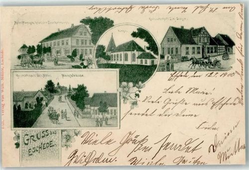 Eschede 1900 Möbel-Magazin Gebrüder Bockelmann Kirche Gasthaus Salge Geschäftshaus Wilh. Müller Marktstraße